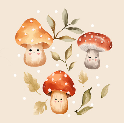 masroom cute icon illustration masroom pattren watercolor