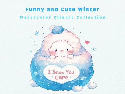 Funny and Cute Winter Watercolor Illustration christmas clipart clipart bundle clipart set cute design digital art drawing fun funny illustration joke painting pun snow watercolor winter xmas