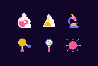 Colorful Biochemistry Graphics 🔬🌈 atom beaker flat icon illustration microscope molecule science