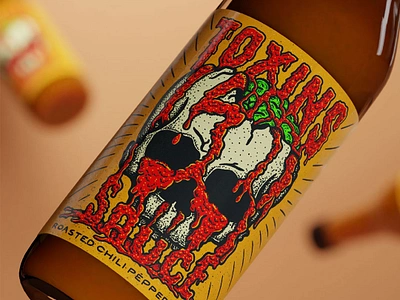 Toxins Sauce 3d band blender graphic design hot sauce illustration label packaging procreate punk skull stippling