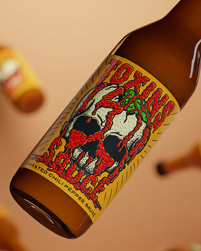 Toxins Sauce 3d band blender graphic design hot sauce illustration label packaging procreate punk skull stippling