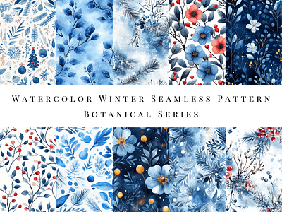 Watercolor Winter Seamless Pattern - Botanical Series botanical cute design digital art drawing floral flower illustration painting pattern seamless seamless pattern snow watercolor watercolor pattern winter