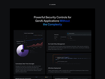 Lakera Guard - Benefits ai bento cybersecurity dark gen ai layout no code prompt protection security threats ui