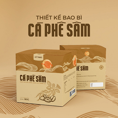 CÀ PHÊ SÂM KỲ THẢO | PACKAGING DESIGN beige branding brown cafe coffee coffee seed design ginseng ginseng coffee graphic design illustration packaging packaging design typography vector