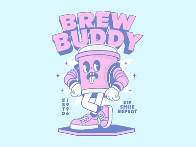 Brew Buddy art branding brewbuddy cartoon character characterdesign coffee cute cute art fun funky graphic design groovy illustration mascot retro retro art retro design retro vibes vintage