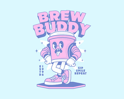 Brew Buddy art branding brewbuddy cartoon character characterdesign coffee cute cute art fun funky graphic design groovy illustration mascot retro retro art retro design retro vibes vintage