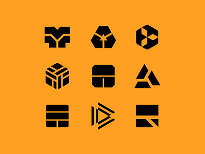 Letter T & Concrete Logos arrow brand branding bricks concrete construction hexagon icon identity industrial layers letter t logo mark pavement square stack symbol triangle