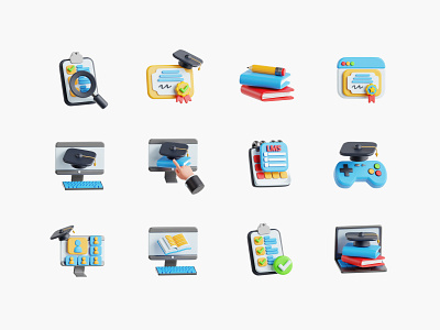 Learning Management System 3D Icon Pack 3d 3d blender 3d icon 3d icon pack 3d modeling branding certificate education eklip studio icon pack icon set icons learning learning management system lms study ui