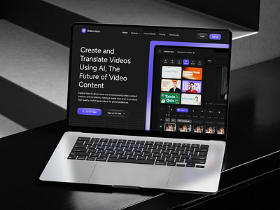 Robovision - AI Video Creation Landing Page ai avatar artificial intelegent avatar customize editing video generate generativ gpt heygen human ai machine learning product design promt teemplate video creation video editing video generate video generating video template