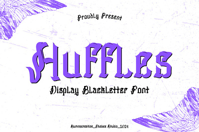 Huffles – Display Blackletter Font blackletter brand decorative design display english font gothic horror illustration modern new old retro tattoo trend typeface typography vintage web