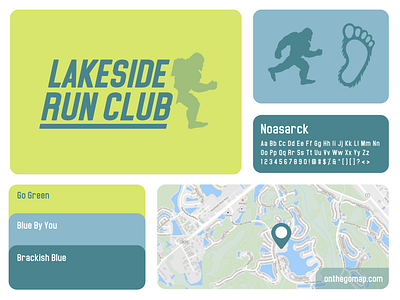 Lakeside Run Club branding colors logo maps run club running sasquatch