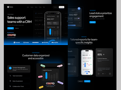 Landing page design for the CRM platform ai app b2b card crm customer management customer relationship management dashboard landing page marketing saas saas landing page saas product saas website sales sales management uxui web design web3 website