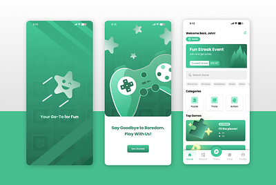 Game App UI Exploration bored branding fun game graphic design green logo mobile ui