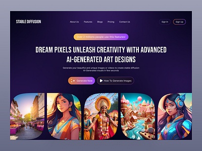 STABLE DIFFUSION- AI Generate Image Landing Page ai ai website artificial clean design color design dribbble figma generate generate images landingpage minimal design stable diffusion ui website