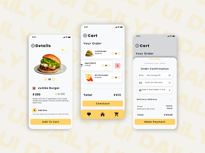 Daily UI 002 — Checkout Page 002 3d beauitful cart challenge checkout clean daily daily ui design figma illustration mobile modern page payment page restaurant ui ux yellow