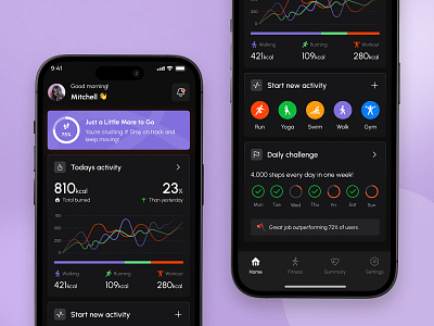 Fitness Tracking Mobile App Design android app design app app design app designer dark mode ui design fitness goals fitness tracking fitness tracking app focotik health app healthtracking ios app design mobile app mobile app design ui user interface ux