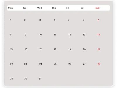 Calender #DailyUi calender dailyui