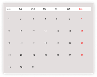 Calender #DailyUi calender dailyui