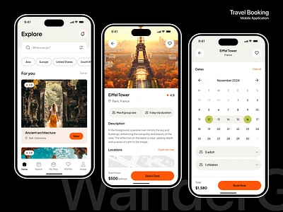 WanderGo - Travel Mobile App adventure agency app booking clean corporate design explore hiking hotel journey real estate startup ticket traveller trip ui ux web world