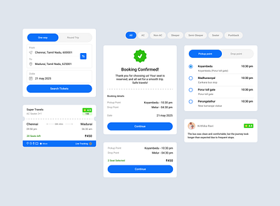 Bus booking component branding bus booking component figma interaction motion graphics ticket ui