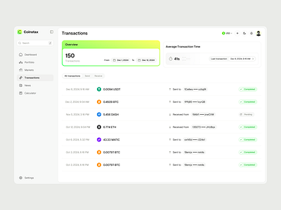 Coinstax: Transactions v1 blockchain saas clean dashboard coinstax crypto dashboard crypto portfolio crypto transactions crypto wallet fintech dashboard fintech ui popular ui saas dashboard saas ui transactions ui ui design user interface web3 web3 dashboard web3 ui