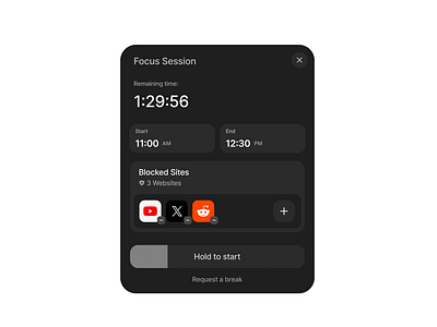 Focus Session alarm app button component dark mode design design system figma focus interface design landing page minimalist modal pomodoro session timer ui ui design ui kit widget