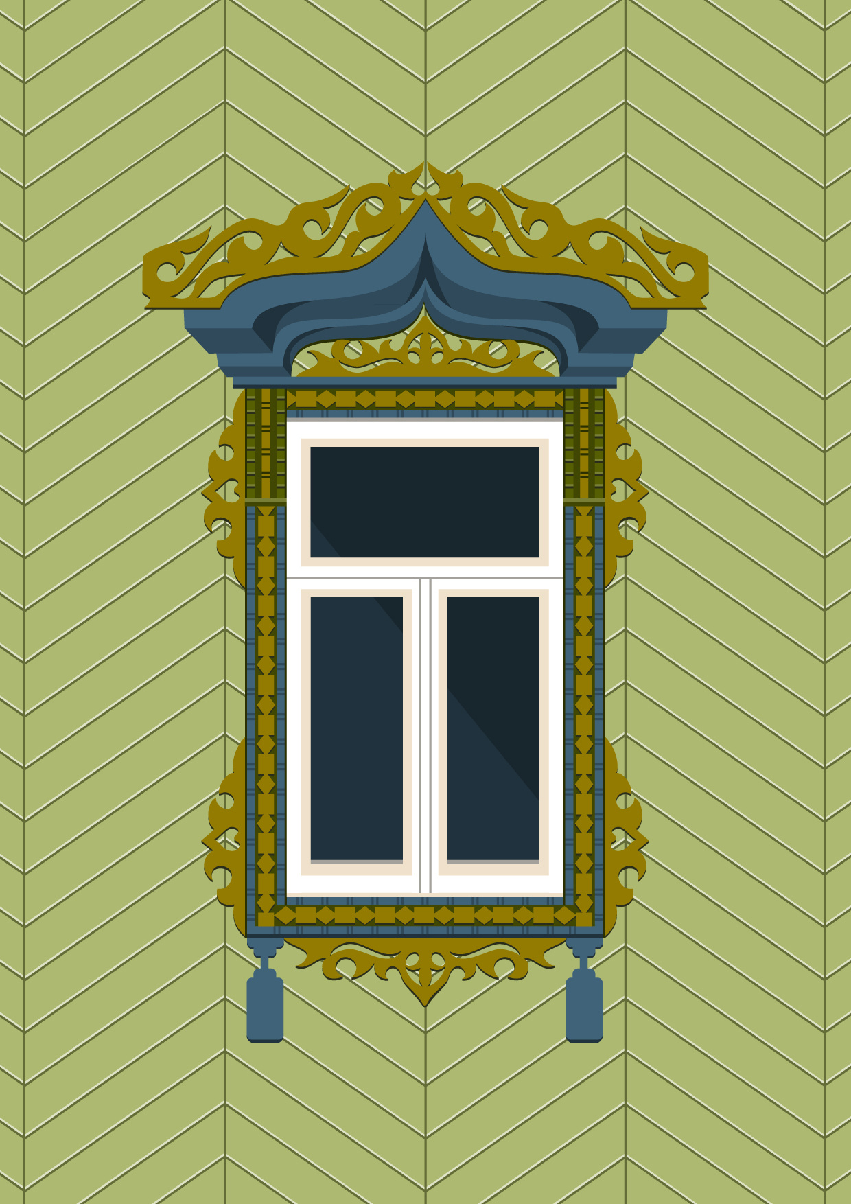 Window cozy craftsmanship decorative elegant ethnic flat frame house illustration ornament rural vector village window wood carving