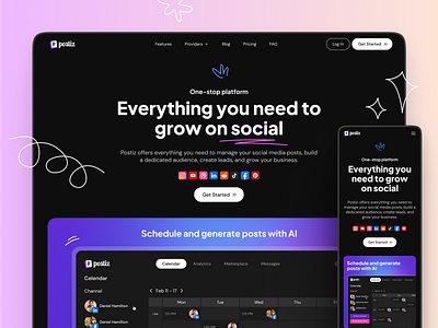 Postiz landing page design 3d branding creative dark design designstudio github gradients graphic design illustration interface logo smm social nnetworks tech ui vector