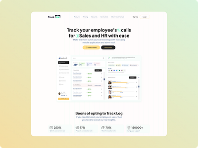 Tracklog: HR sales and calls SaaS product branding clean design illustration minimal saas website ui web design website