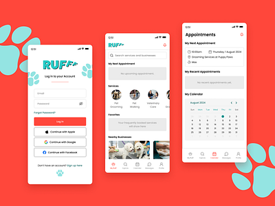 Ruff booking app design grooming app mobile app pet app ui uiux design web design