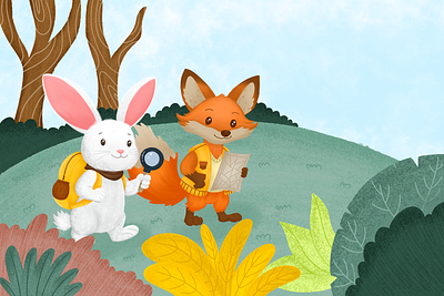 Fox and Bunny's Adventure 2d 2d illustration characters childlike drawing children book colorful illustration detailed artwork digital art digital illustration expressive characters fairytale fantasy art graphic design hand drawn style illustration imaginative artwork kids illustration storybook art