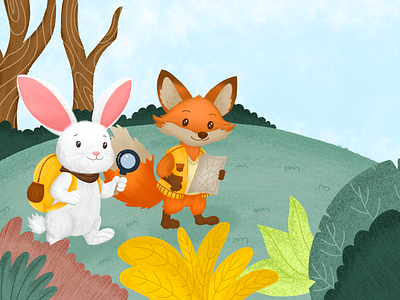 Fox and Bunny's Adventure 2d 2d illustration characters childlike drawing children book colorful illustration detailed artwork digital art digital illustration expressive characters fairytale fantasy art graphic design hand drawn style illustration imaginative artwork kids illustration storybook art