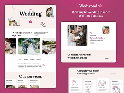 Wedwood Wedding Planner Webflow Template photographer responsive uiux webflow template webflow website wedding invitations wedding planner