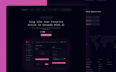 Ai Music Landing page design | UI/UX ai dashboard ai design ai landing page ai website artificial intelligence assistant aı charts crm crypto digital agency interface landing page platform product design saas sales software web design webflow