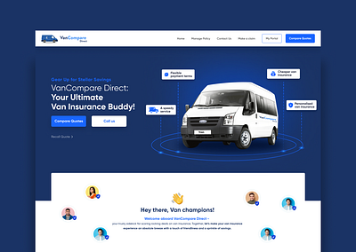 Insurance made simple- Manage your policy with just a tap car insurance fast hero section home page insurance landing page quick ui design van insurance web page website