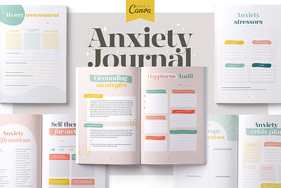 Anxiety Journal Canva & Printable affirmation anxiety anxiety journal anxiety printable anxiety tracker anxiety workbook anxiety worksheets cognitive journaling journal prompts mental health journal mental health workbook mental health worksheet mood chart tracker panic attack panic attack log prompts therapy worksheet wellness journal wellness journal canva