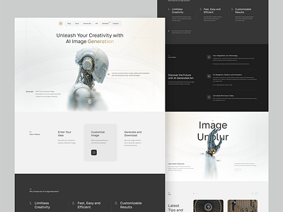 AI Image Generation Landing Page ai app artificial intelegence branding clean design futuristic generation generation image graphic design illustration image landing landing page modern page simple ui ux website