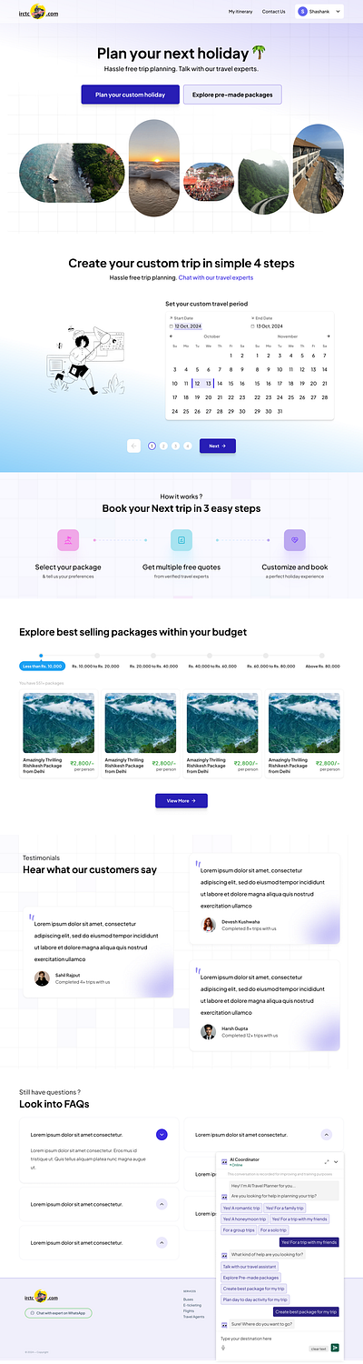 IRCTC Tourism Landing Page Redesign animation branding design thinking feature priortization figma illustration landing page ui ui design ux ux design