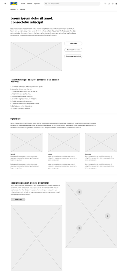 Digital Event wireframe of the Ikea website ux ux assessment wireframe