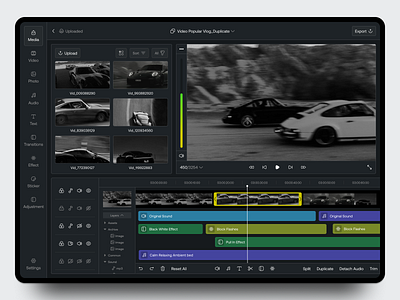 Video Editing Dashboard audio canvas capcut dark mode dashboard editing editing tools effect menu movie multimedia saas software subtitles timeline tools video video editing video editor video maker workspace