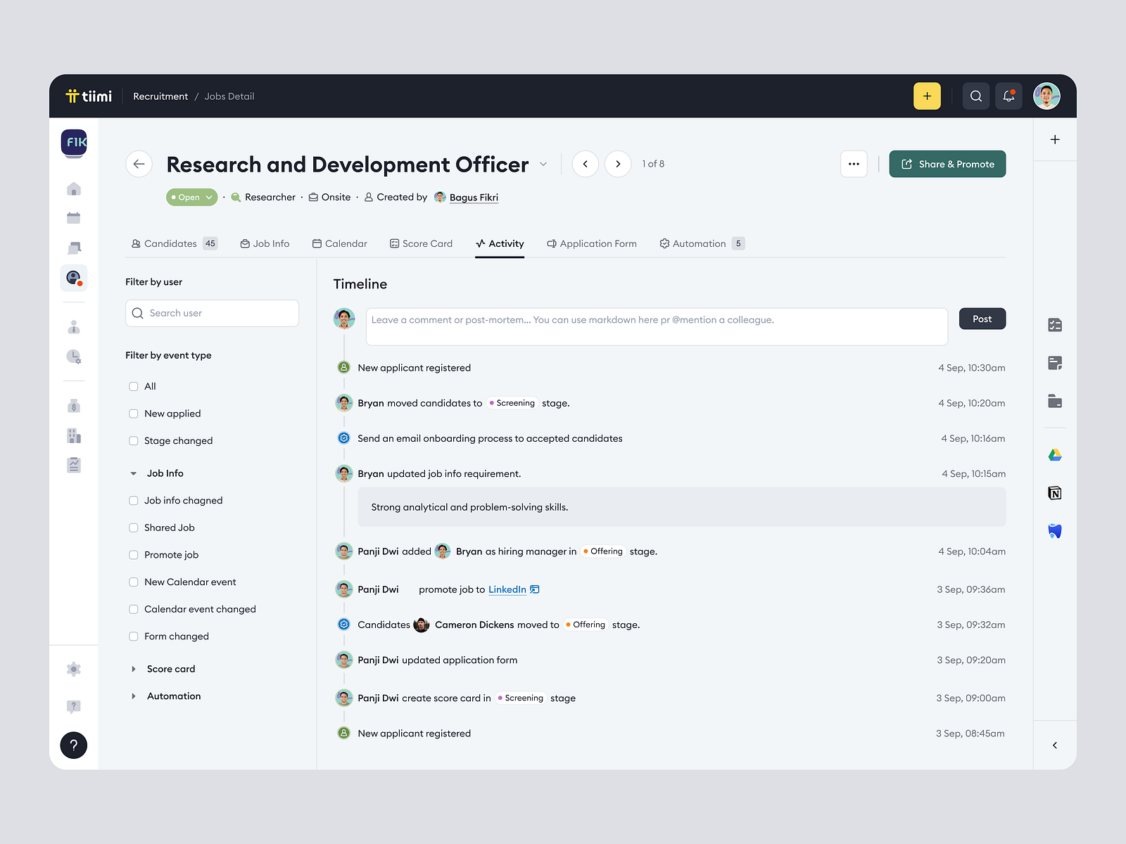Tiimi - Recruitment Job Activity Details in SaaS HR Management by Bagus ...