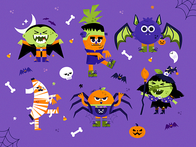 Fruits X Halloween: Spooky Squad! apple banana bat characters costume fruits halloween illustration mummy orange pineapple pumpkin scary skull spider stickers vampire vector witch