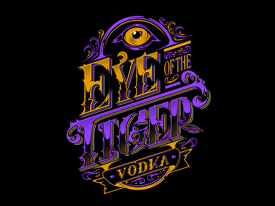 Eye Of The Tiger Vodka packaging design alcohol design art direction artwork bottle design branding design gold graphic design icon design illustration logo packaging design purple typography vector vodka