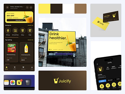 Juicify branding app branding classy dark dashboard drink eshop food fresh graphic design healthy instagram iphone juice logo minimal minimalis simple store ui