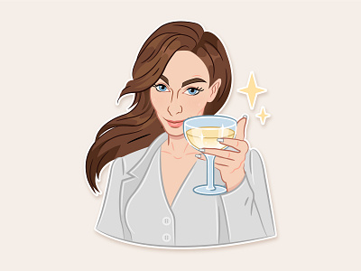 Lady DiCaprio champagne girl illustration lady sticker stickerpack telegram telegram sticker vector woman