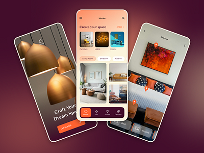 Design your space: Interior Design App | AR app design ar figma interaction design interior decor app interior design app product design room visualizer ui ux visual design vr