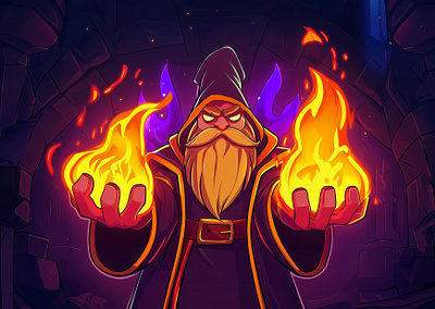 Wizard Casino: Promo Art 2 2d 2d game art cartoon style casual game character design dungeon fire mage game illustration mantle vector witch wizard