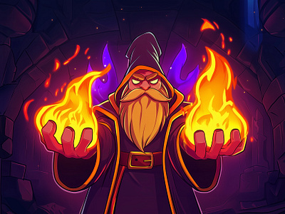 Wizard Casino: Promo Art 2 2d 2d game art cartoon style casual game character design dungeon fire mage game illustration mantle vector witch wizard