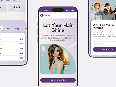 Elegant Landing Page for Pure Hair Salon beauty industry beauty site clean aesthetics cta dribbble showcase hair salon website interactive design landing page minimalistic layout mobile friendly modern ui professional website design pure hair salon purple theme responsive design salon services ui ui design user experience (ux) web design
