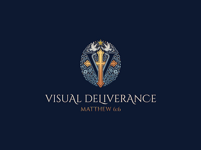 Visual Deliverance Logo Design badge design black and white illustration branding christianity logo church logo cross logo design emblem design engraving illustration illustration logo vintage illustration